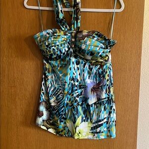 Floral Halter Top - Blue and Green